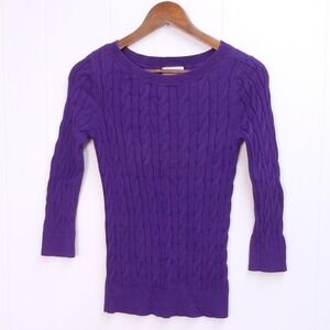 LOFT Purple Cable Knit 3/4 Sleeve Sweater Women's XS / #1225